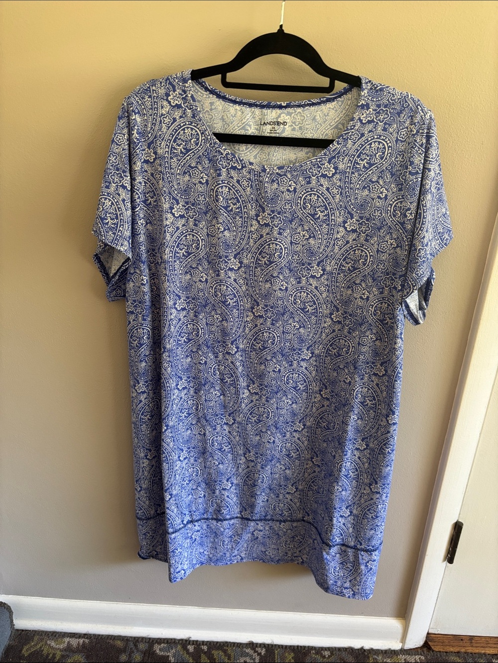 Lands' End Blue Paisley Short-Sleeve Women's sundress or swim cover